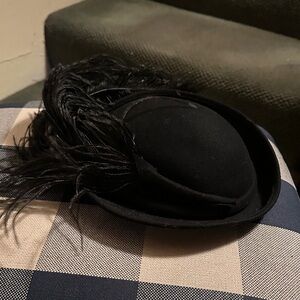 Vintage Black Felt Hat with Feather Accent
